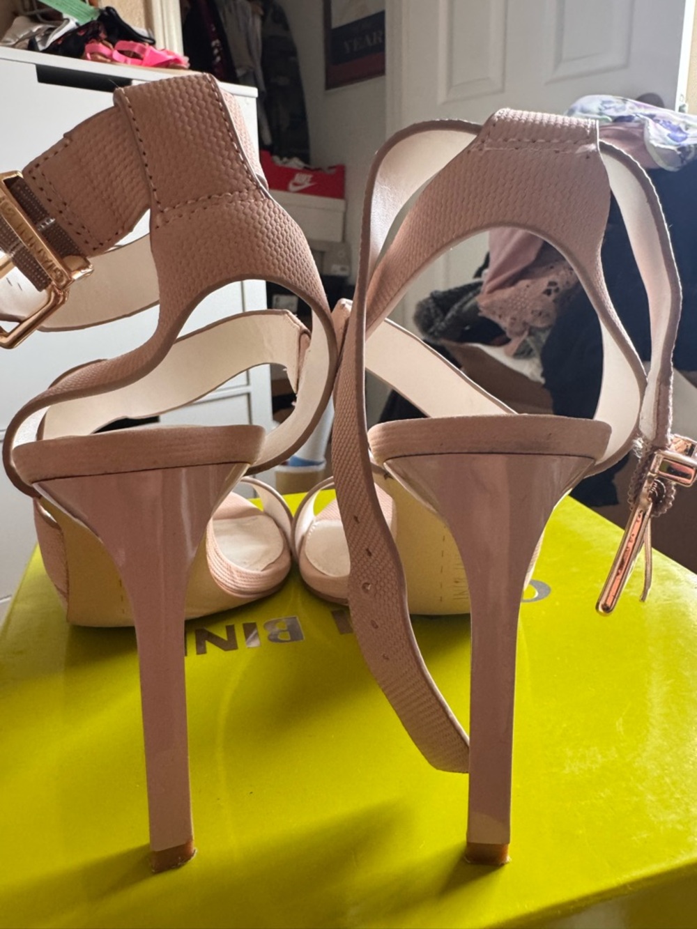 Gianni Bini Textured Blush Strappy High Heel Sandals - Picture 6 of 8